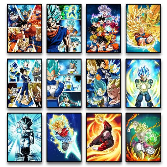 Póster de Dragon Ball de anime japonés, Super Saiyan Goku, Vegeta, Gohan, Trunks, pintura en lienzo