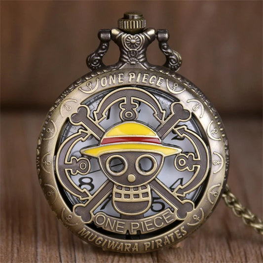 reloj de bolsillo de cuarzo tallado con forma del símbolo de los piratas del sombrero de paja